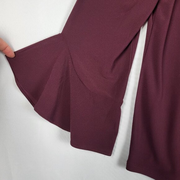 Chicos Bell Sleeve Top Women's Medium (1) Wine Burgundy Lace Front Stretchy - Picture 4 of 9
